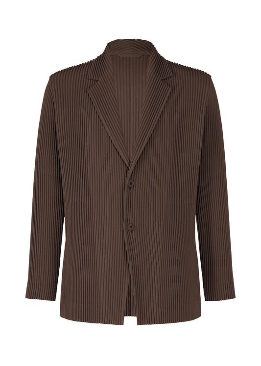 A product shot of the HOMME PLISSÉ ISSEY MIYAKE KERSEY PLEATS jacket in brown.