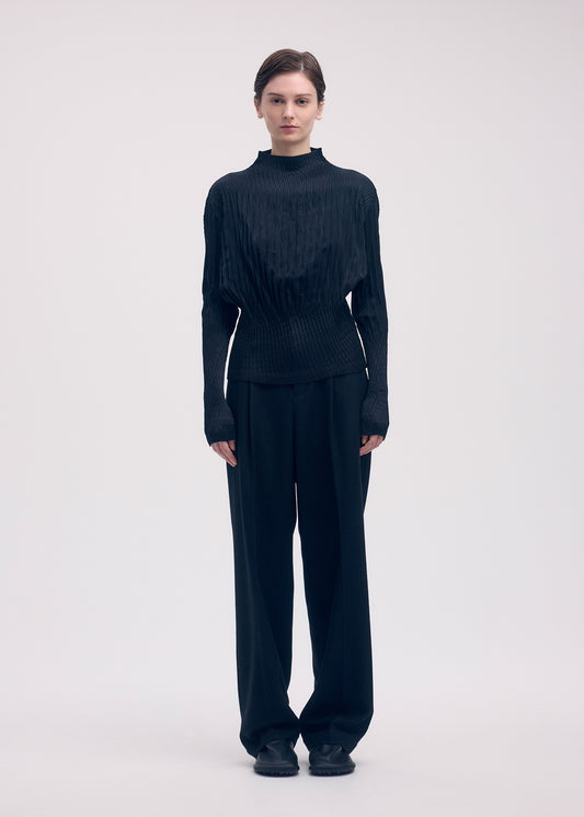 SUEDE LIKE PUFF PLEATS Top Black