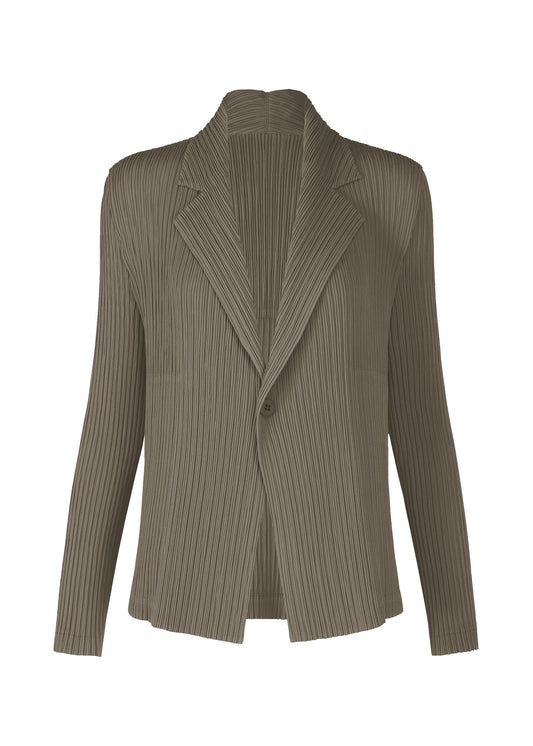 A product shot of the ISSEY MIYAKE HATCHING PLEATS jacket in gray.
