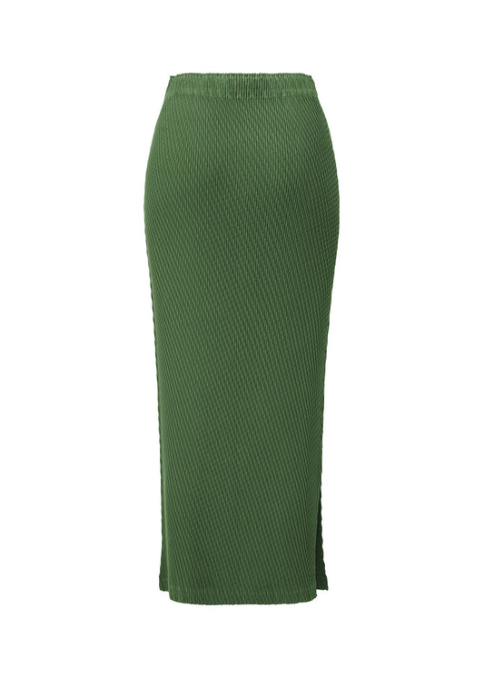 A detail shot of the ISSEY MIYAKE RHOMBUS PLEATS skirt.