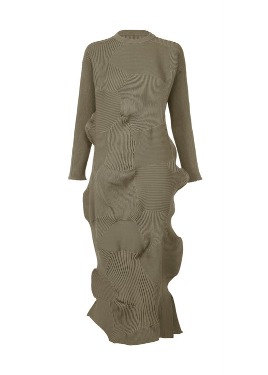 A product shot of the ISSEY MIYAKE KONE KONE dress in gray.