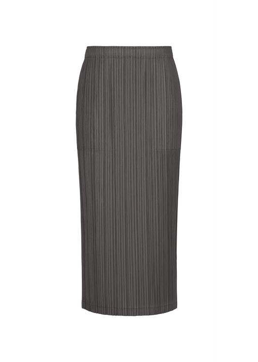 A product shot of the PLEATS PLEASE ISSEY MIYAKE THICKER BOTTOMS 2 skirt in charcoal.