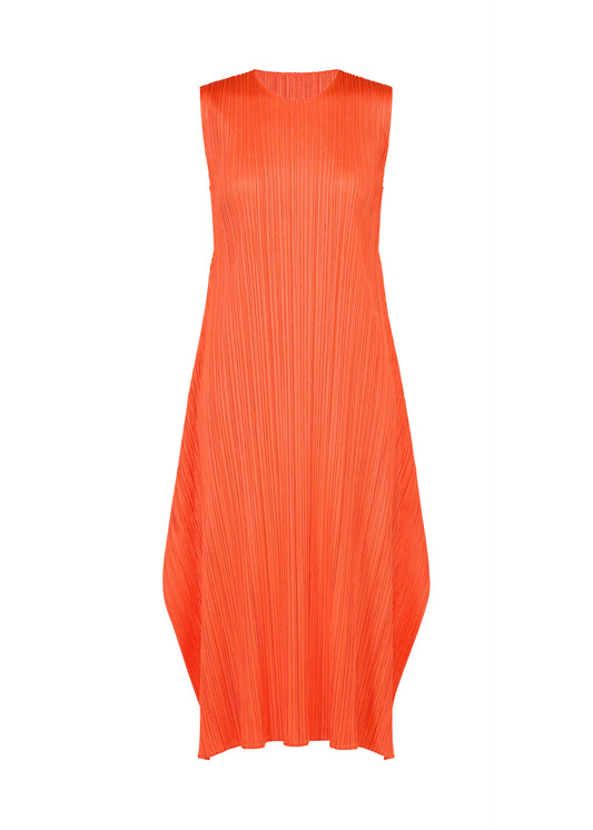 A product shot of the PLEATS PLEASE ISSEY MIYAKE MONTHLY COLORS : SEPTEMBER dress in orange.