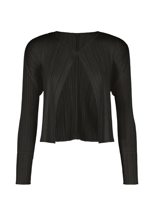 A product shot of the PLEATS PLEASE ISSEY MIYAKE MONTHLY COLORS : SEPTEMBER cardigan in black.