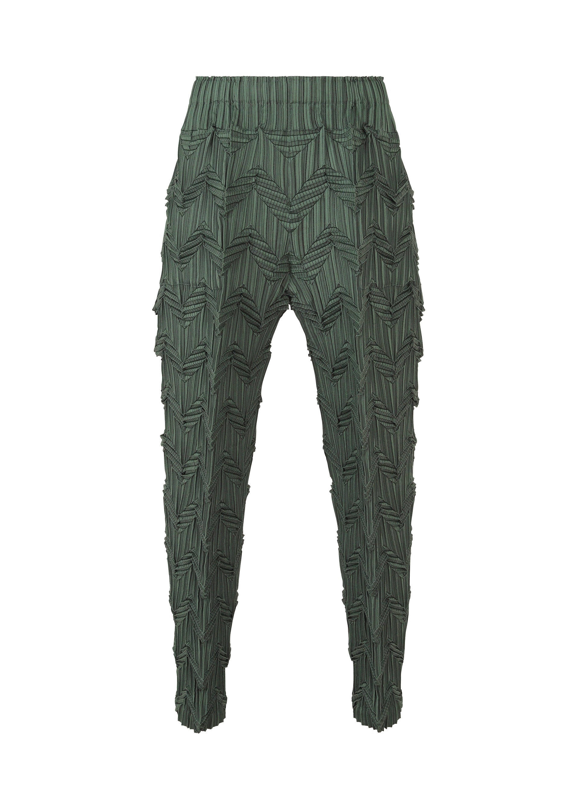 A product shot of the A-POC ABLE ISSEY MIYAKE TYPE O 019 trousers in dark green (63).