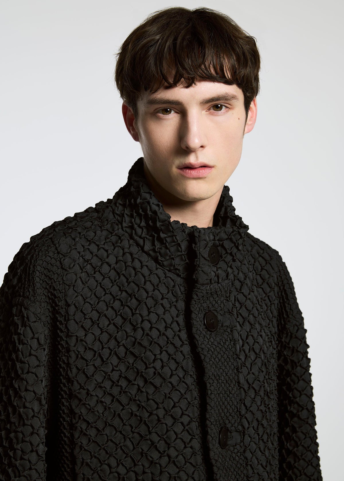 A model wears the A-Poc Able Issey Miyake TYPE O 011 blouson.