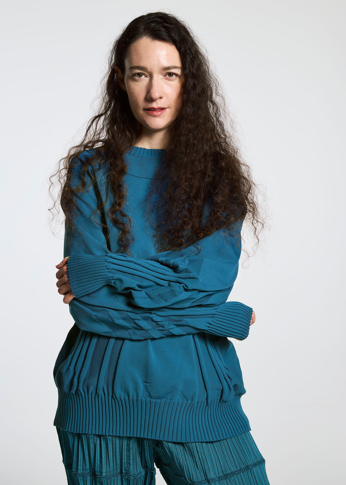 A model wears the A-Poc Able Issey Miyake TYPE K 001 top.