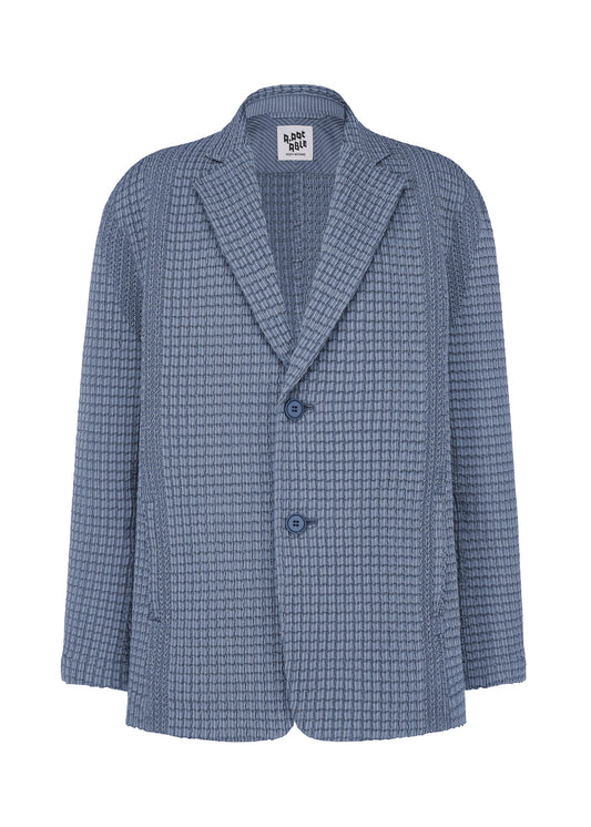 A product shot of the A-POC ABLE ISSEY MIYAKE TYPE-O 014 jacket in steel blue.