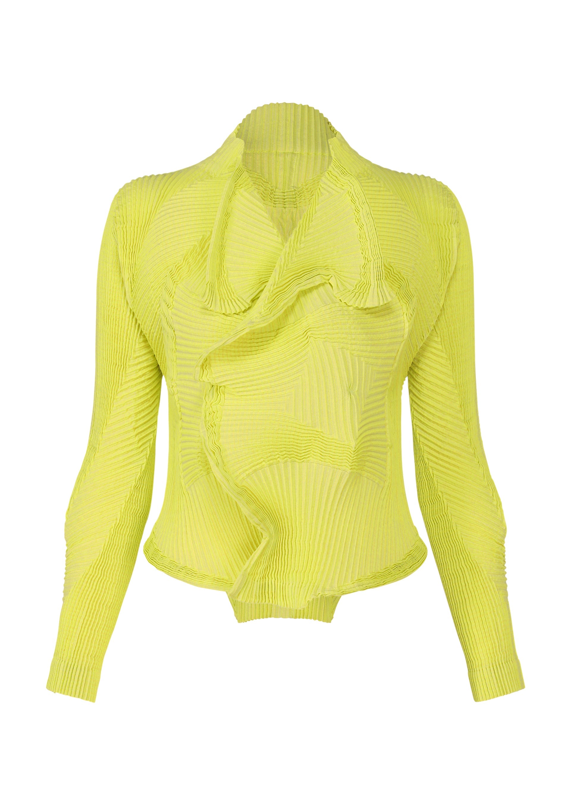 A product shot of the A-POC ABLE ISSEY MIYAKE TYPE-O 022 jacket in lime green.