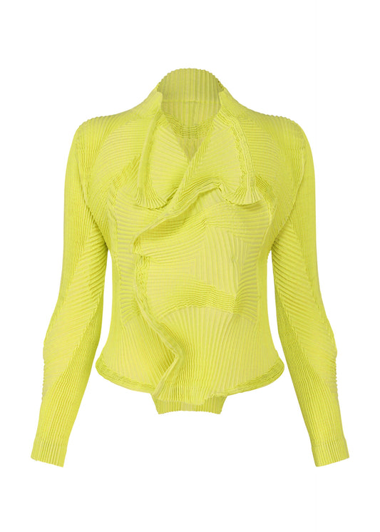 A product shot of the A-POC ABLE ISSEY MIYAKE TYPE-O 022 jacket in lime green.