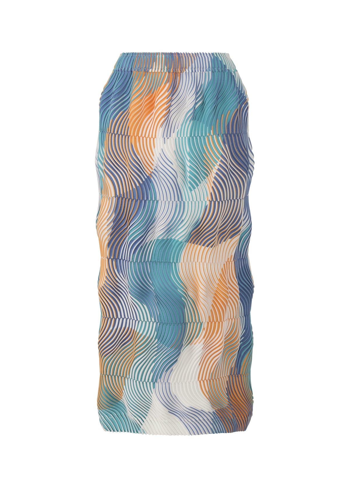 A product shot of the A-POC ABLE ISSEY MIYAKE TYPE-P 005 skirt in turquoise blue-hued.
