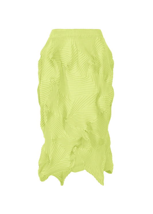 A product shot of the A-POC ABLE ISSEY MIYAKE TYPE-P 003-2 skirt in lime green.