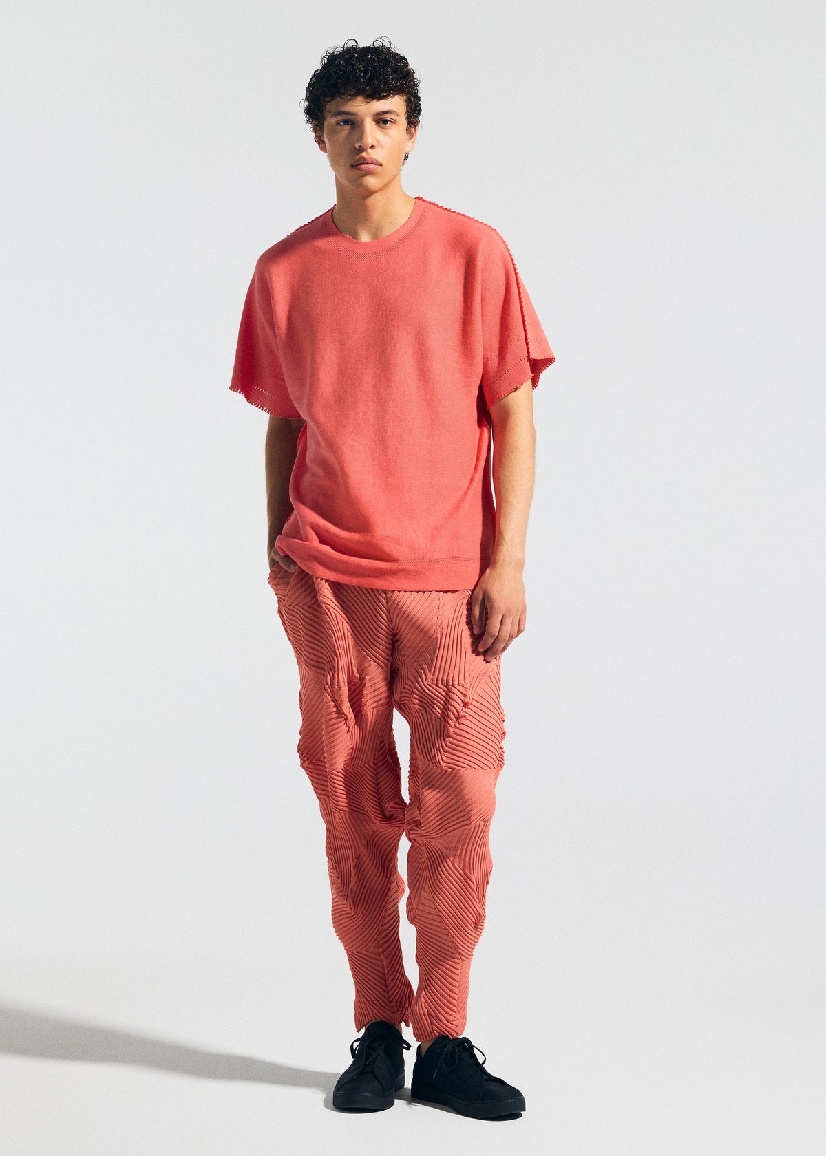 A model wears the A-Poc Able Issey Miyake TYPE A 001 2 shirt.