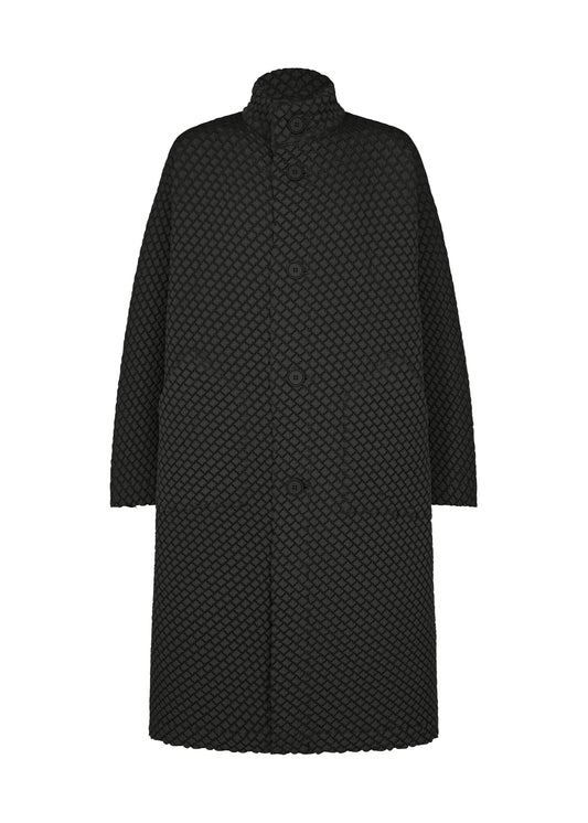 A product shot of the A-POC ABLE ISSEY MIYAKE TYPE-O 024 coat in black.