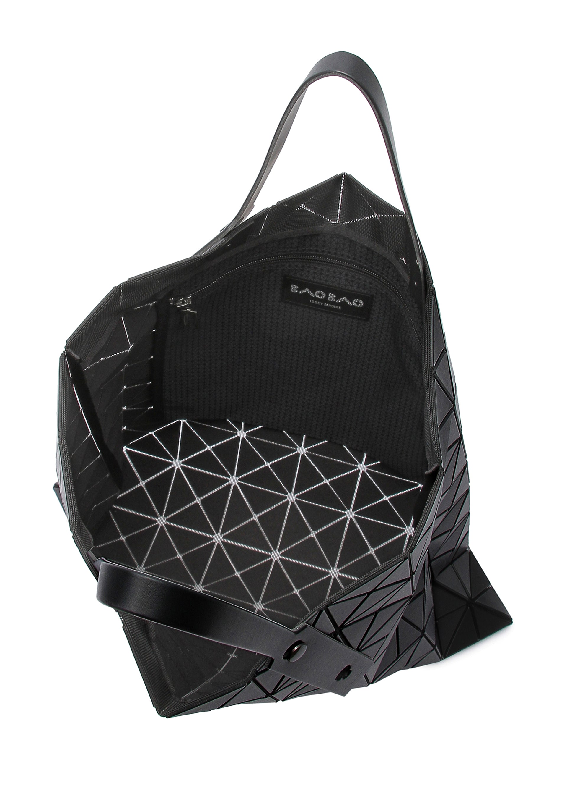 A detail shot of the Bao Bao Issey Miyake LUCENT MATTE tote bag.