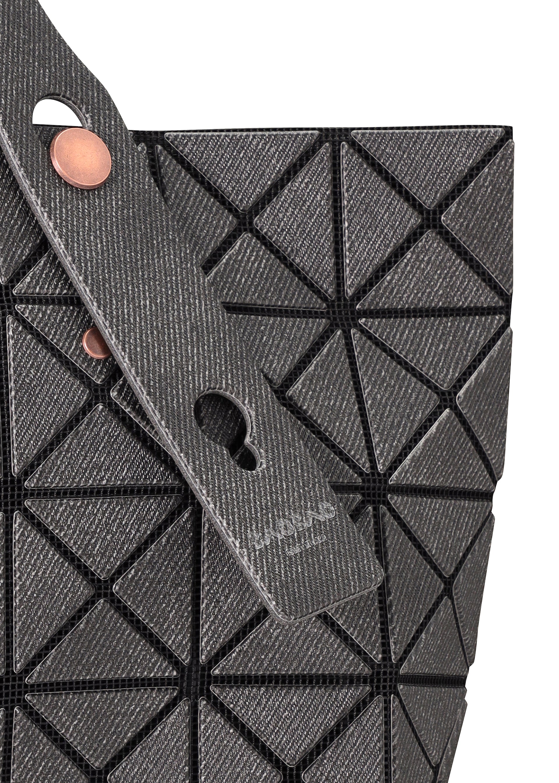 A detail shot of the BAO BAO ISSEY MIYAKE PRISM DENIM tote bag.