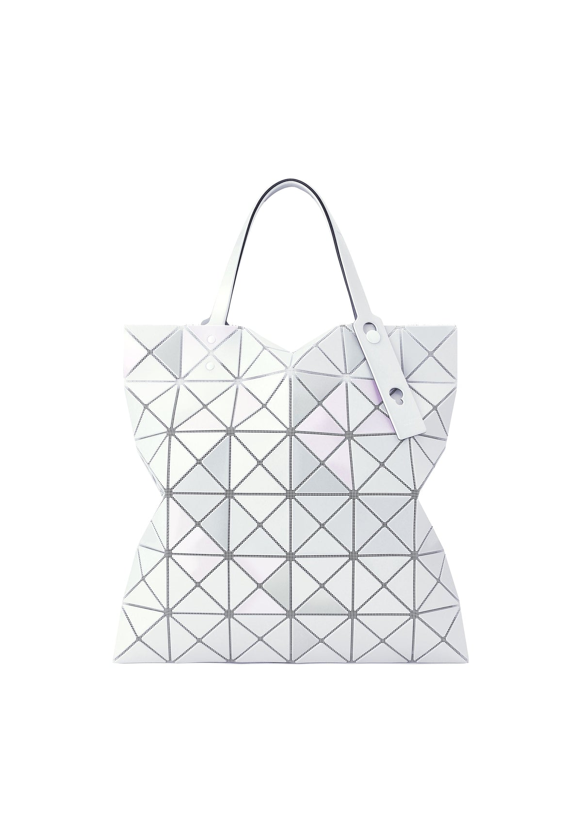 A product shot of the BAOBAO ISSEY MIYAKE LUCENT FLAP tote bag(6*6) in special white (03), recurring_style.