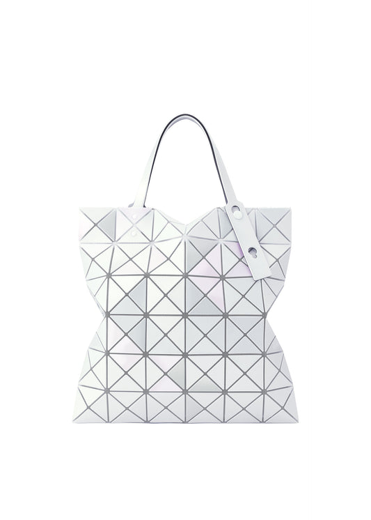 A product shot of the BAOBAO ISSEY MIYAKE LUCENT FLAP tote bag(6*6) in special white (03), recurring_style.