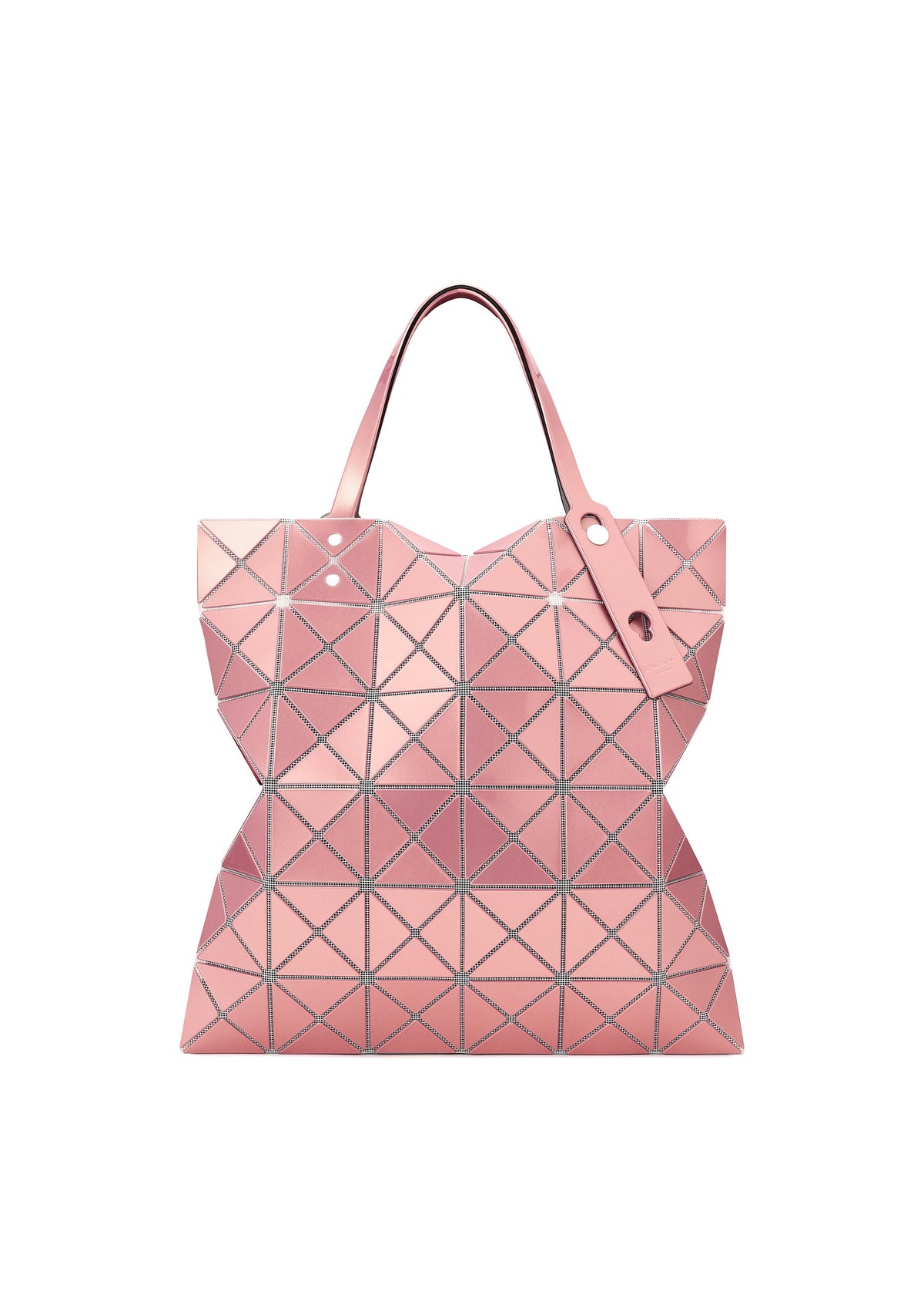 A product shot of the BAOBAO ISSEY MIYAKE LUCENT FLAP tote bag(6*6) in red (27), recurring_style.