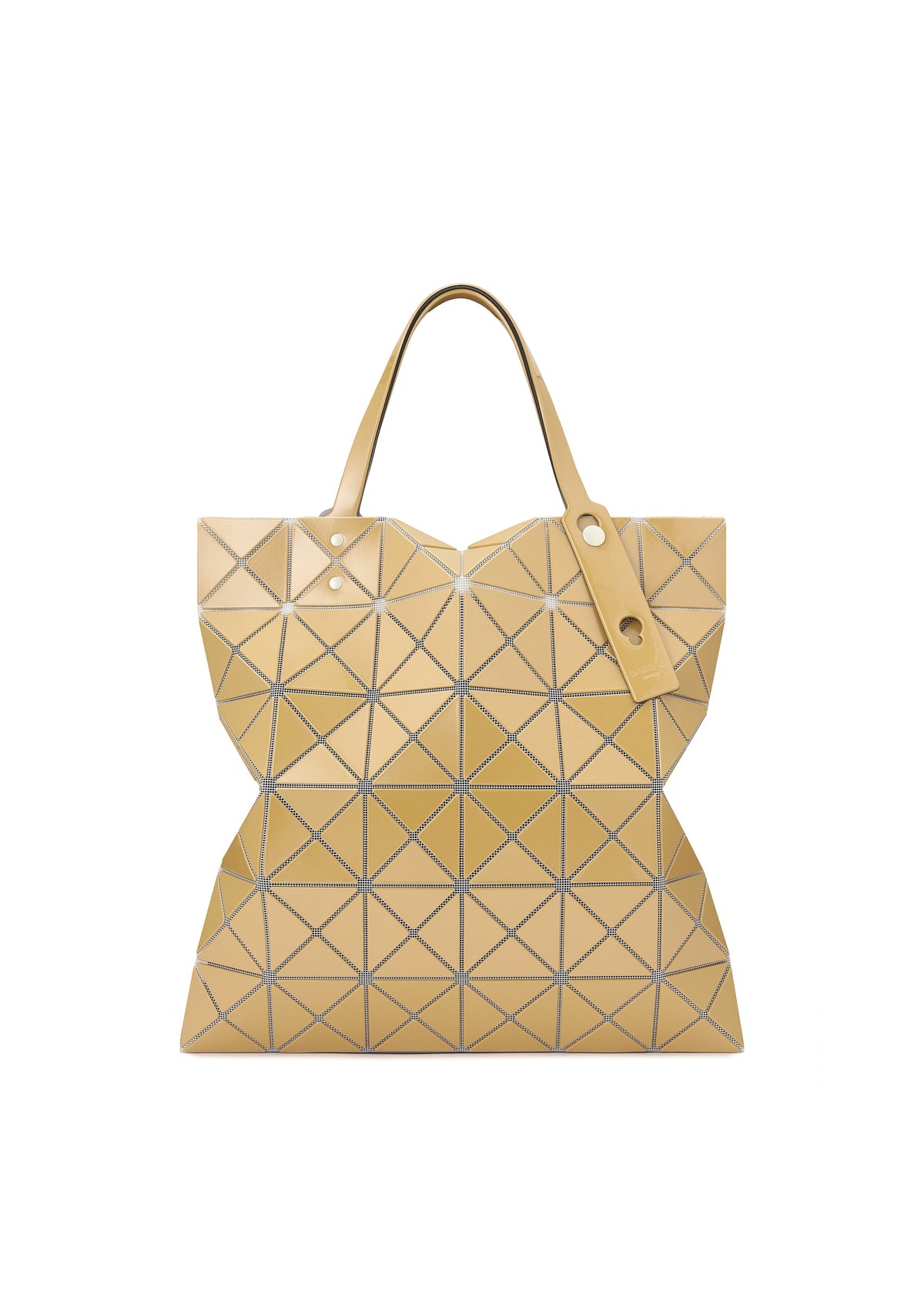 A product shot of the BAOBAO ISSEY MIYAKE LUCENT FLAP tote bag(6*6) in yellow (57), recurring_style.
