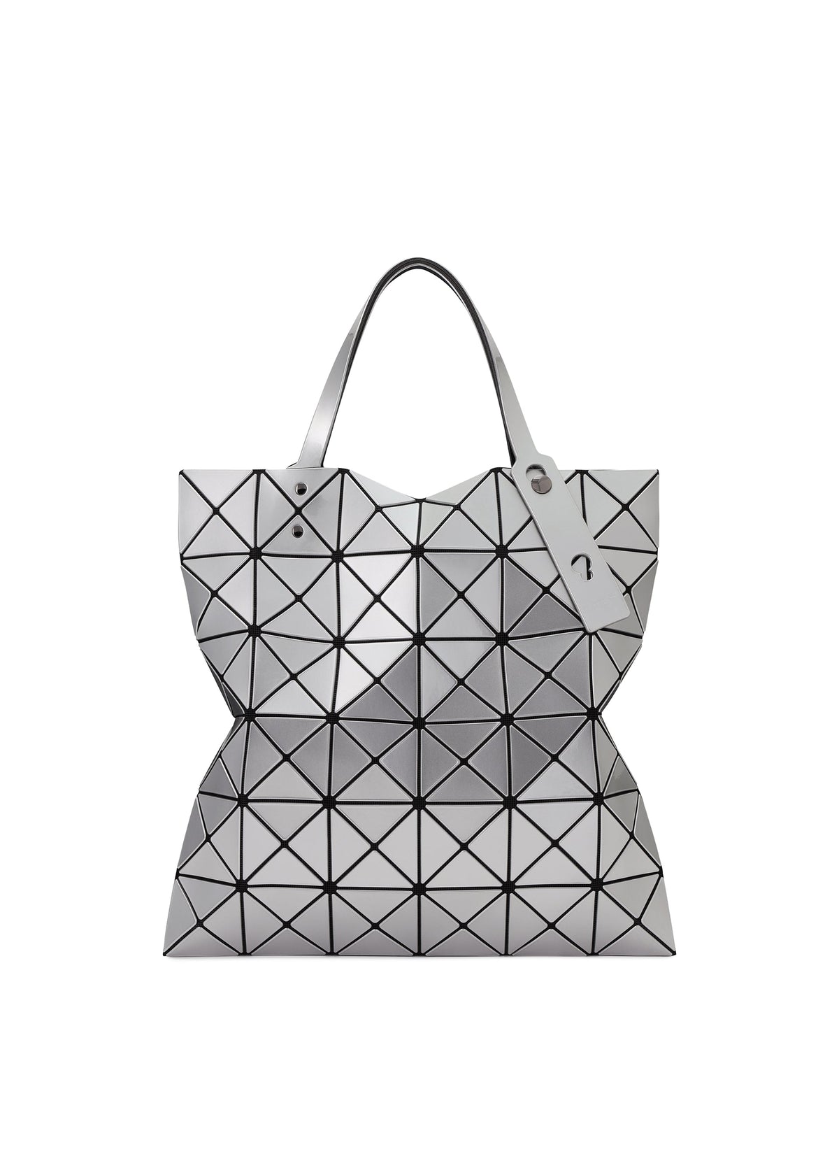 A product shot of the BAO BAO ISSEY MIYAKE LUCENT tote bag in silver.