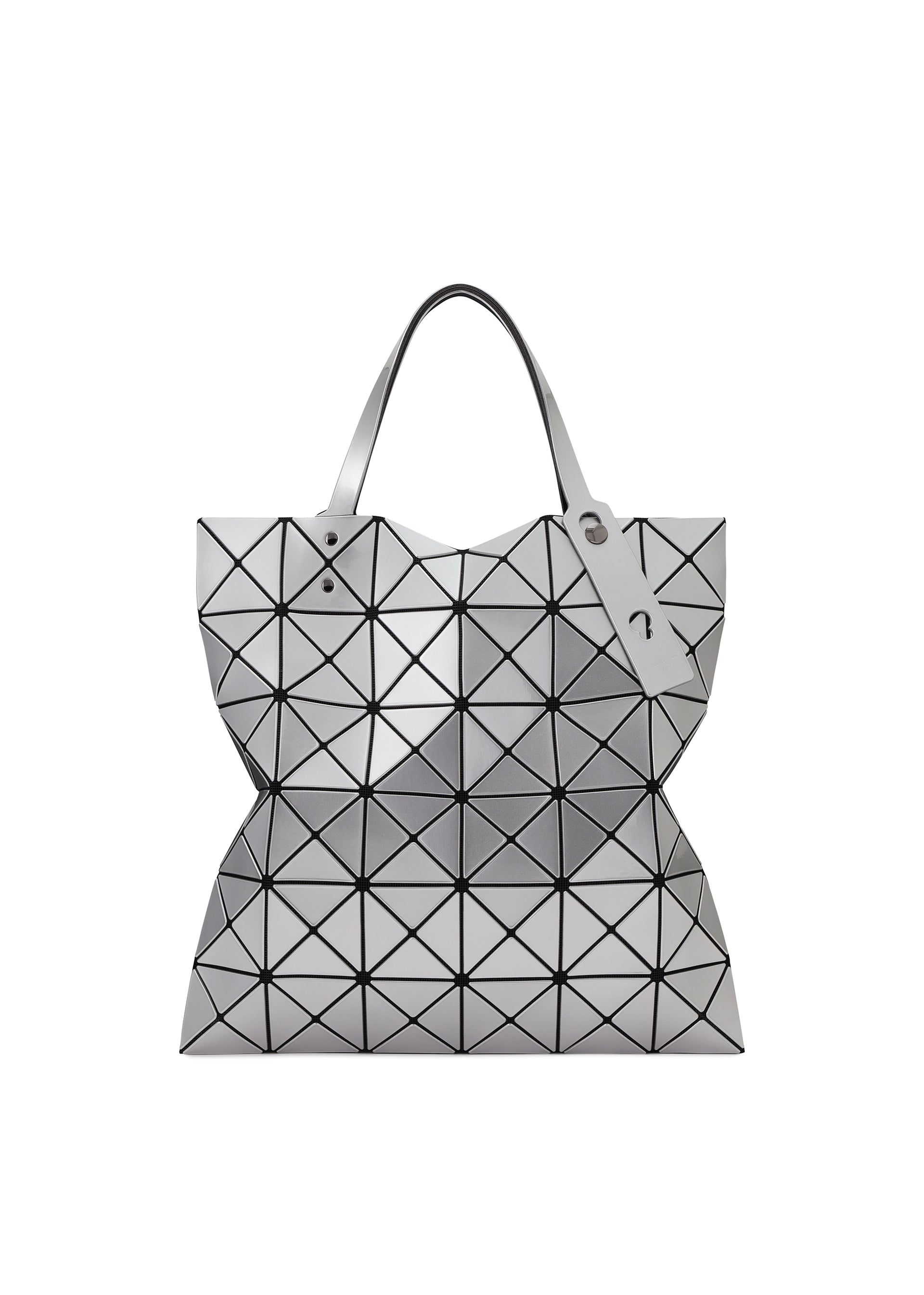 A product shot of the BAO BAO ISSEY MIYAKE LUCENT tote bag in silver.