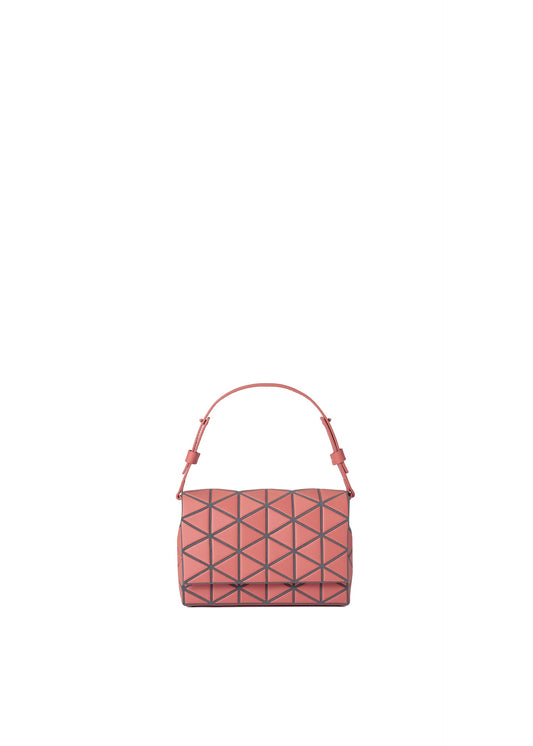 A product shot of the BAO BAO ISSEY MIYAKE FOSSETTE shoulder bag in coral red.