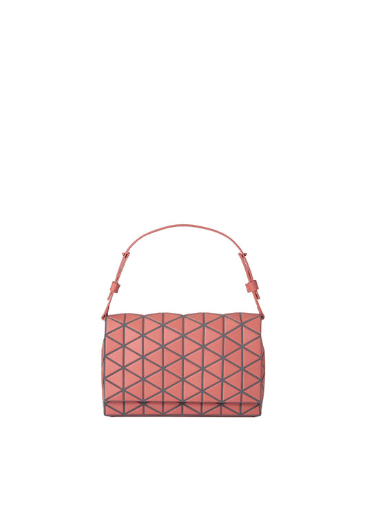 A product shot of the BAO BAO ISSEY MIYAKE FOSSETTE shoulder bag in coral red.
