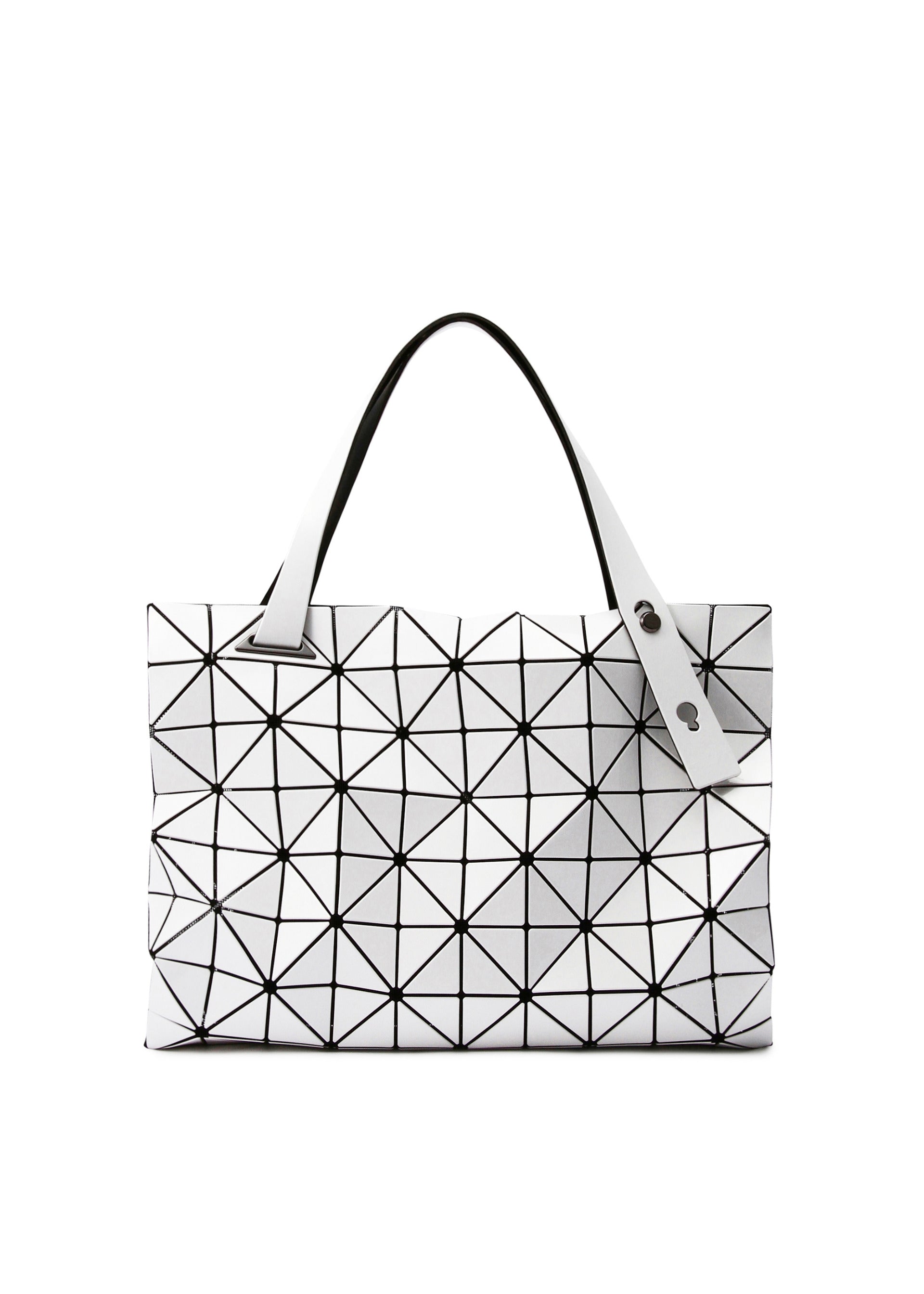 A product shot of the BAO BAO ISSEY MIYAKE CARTON hand bag in white.