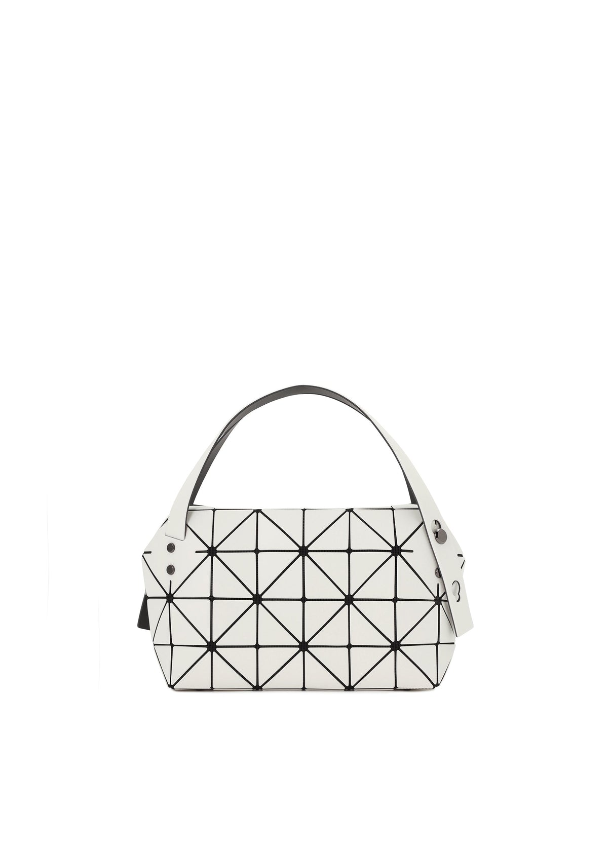 A product shot of the BAO BAO ISSEY MIYAKE BOSTON hand bag in off white.