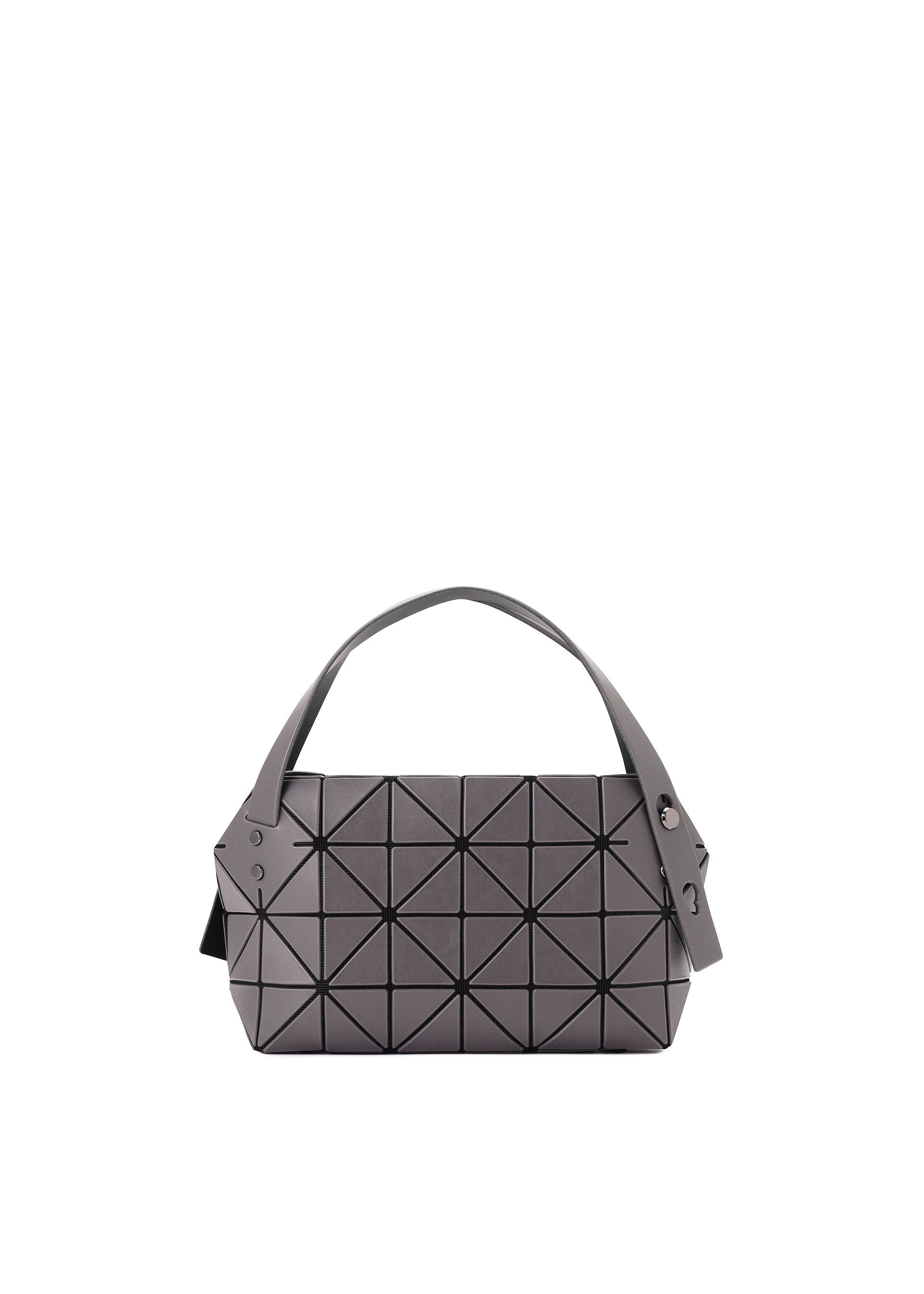 A product shot of the BAO BAO ISSEY MIYAKE BOSTON hand bag in charcoal gray.