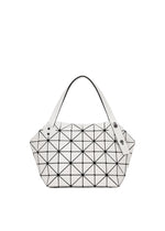 A product shot of the BAO BAO ISSEY MIYAKE BOSTON hand bag in off white.