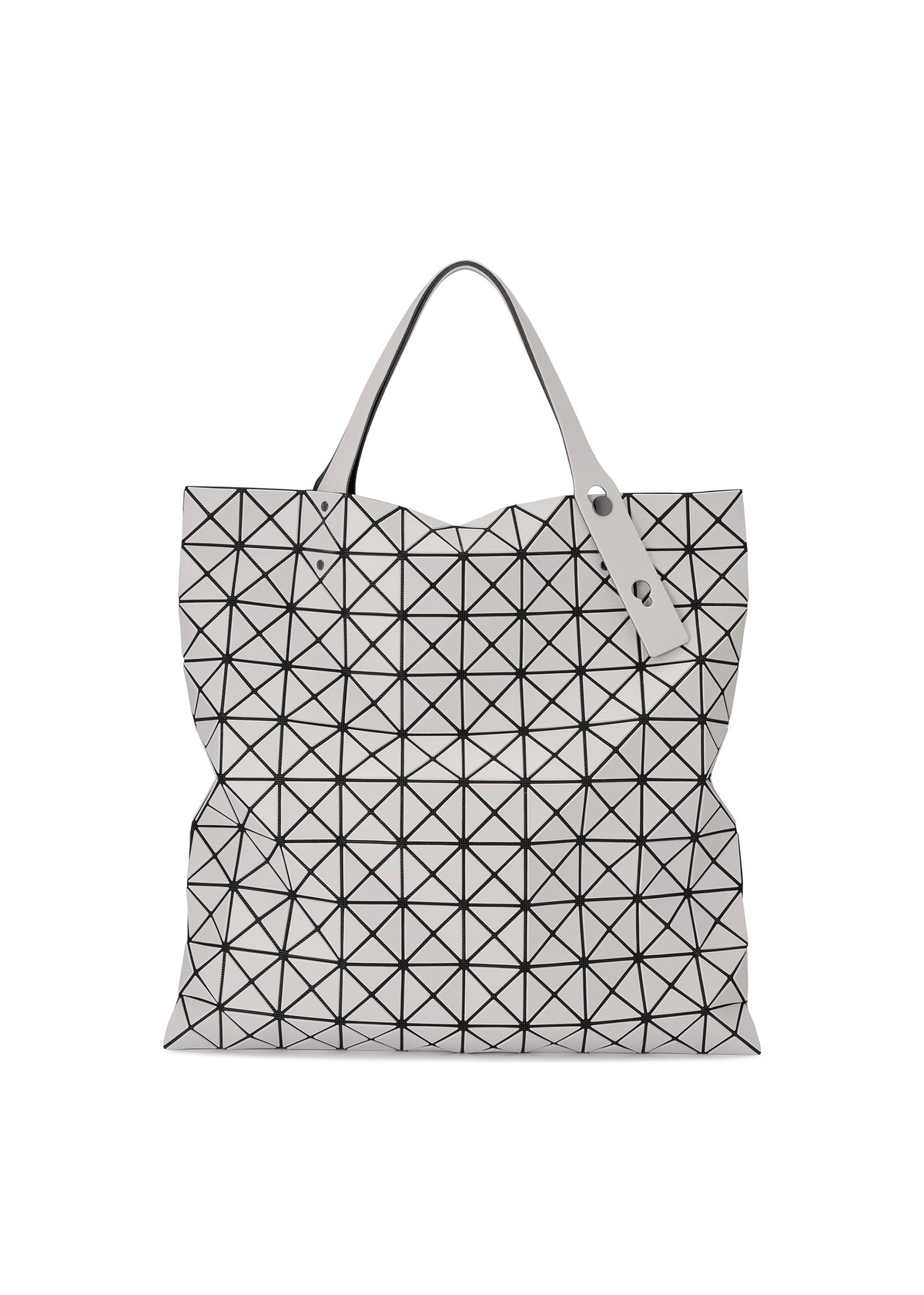 A product shot of the BAO BAO ISSEY MIYAKE PRISM MATTE tote bag in light gray.
