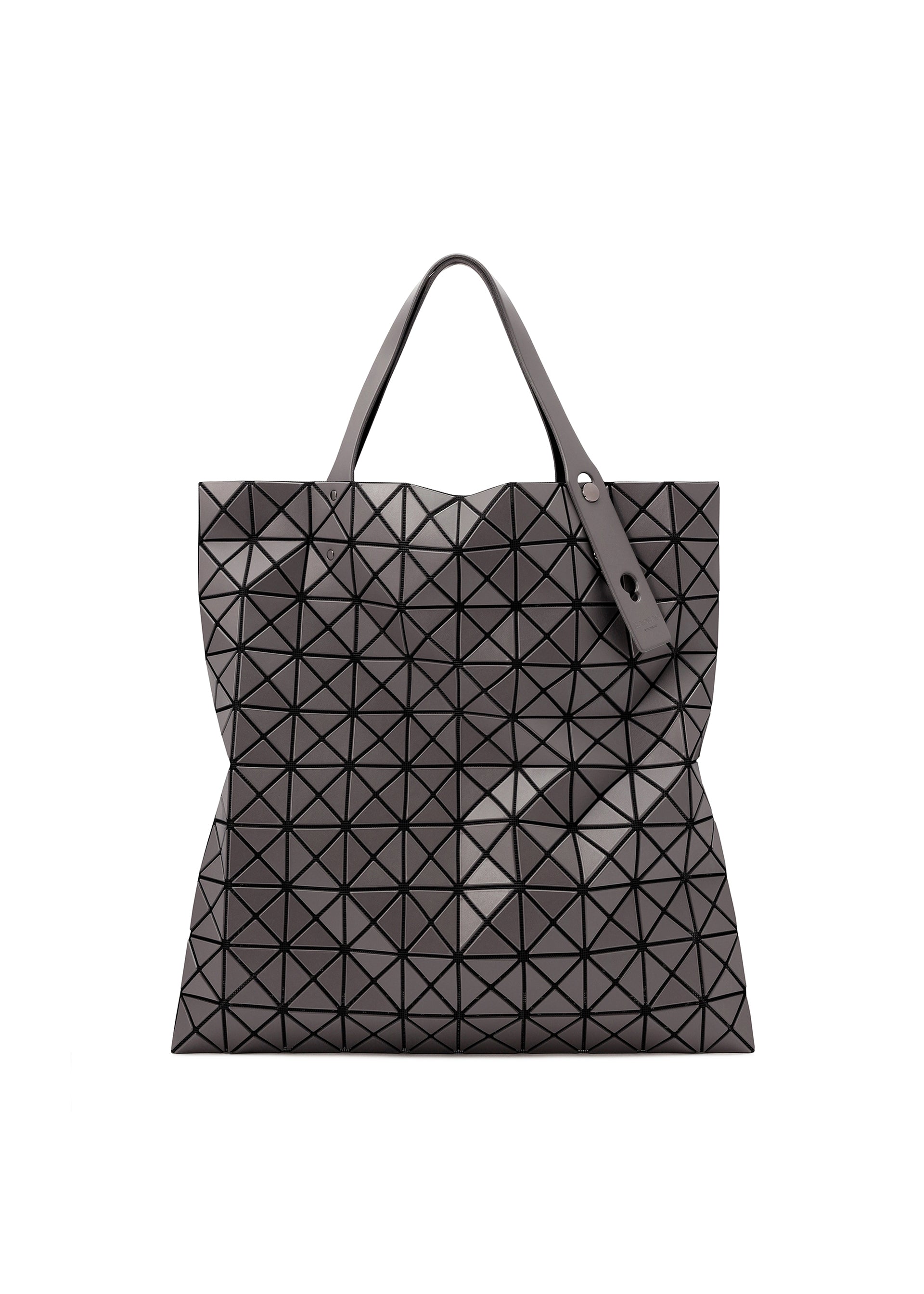 A product shot of the BAO BAO ISSEY MIYAKE PRISM MATTE tote bag in charcoal gray.