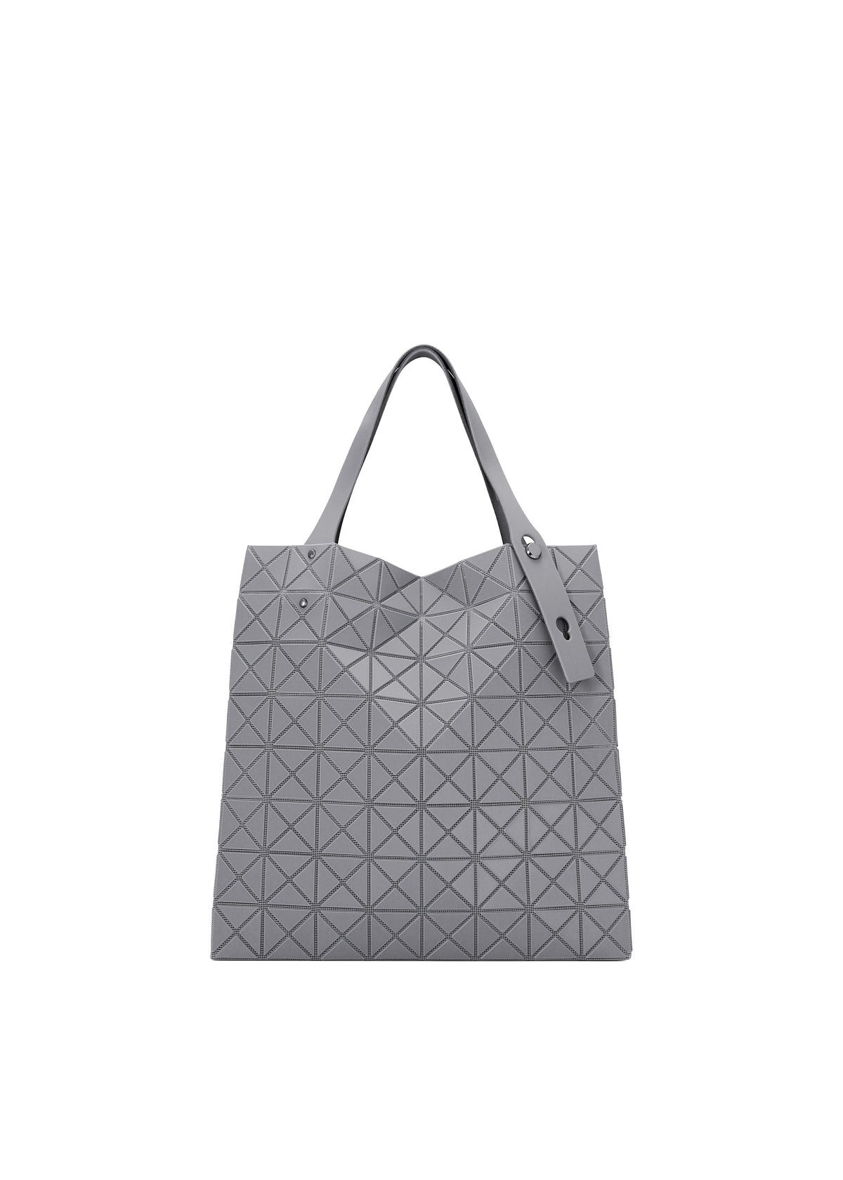 A product shot of the BAO BAO ISSEY MIYAKE PRISM PLUS tote bag in charcoal gray.