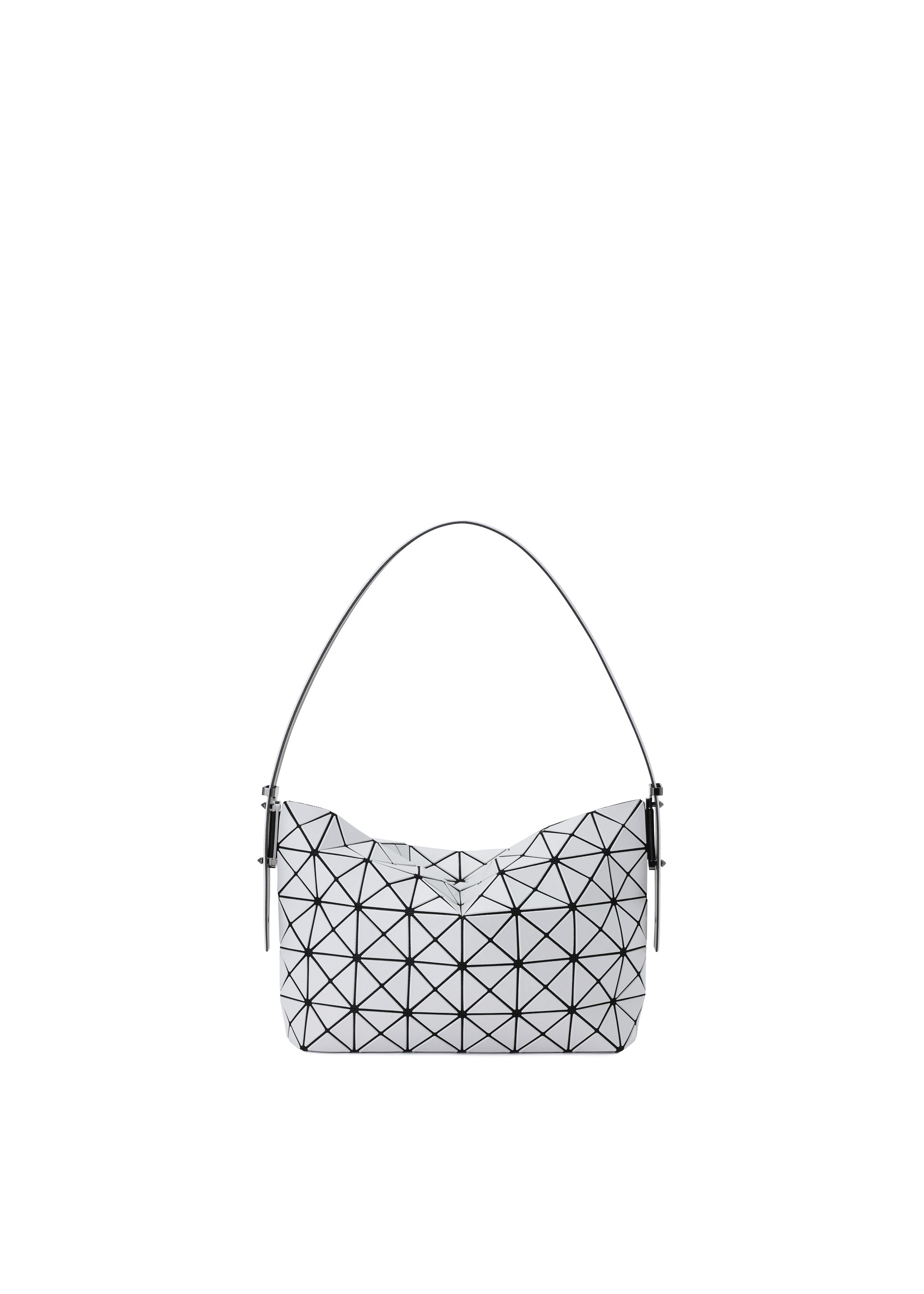A product shot of the BAO BAO ISSEY MIYAKE MUSETTE shoulder bag in light gray.