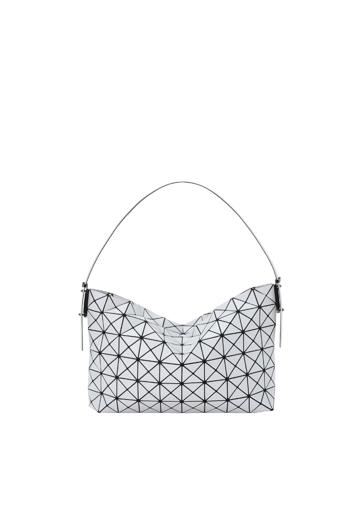 A product shot of the BAO BAO ISSEY MIYAKE MUSETTE shoulder bag in light gray.