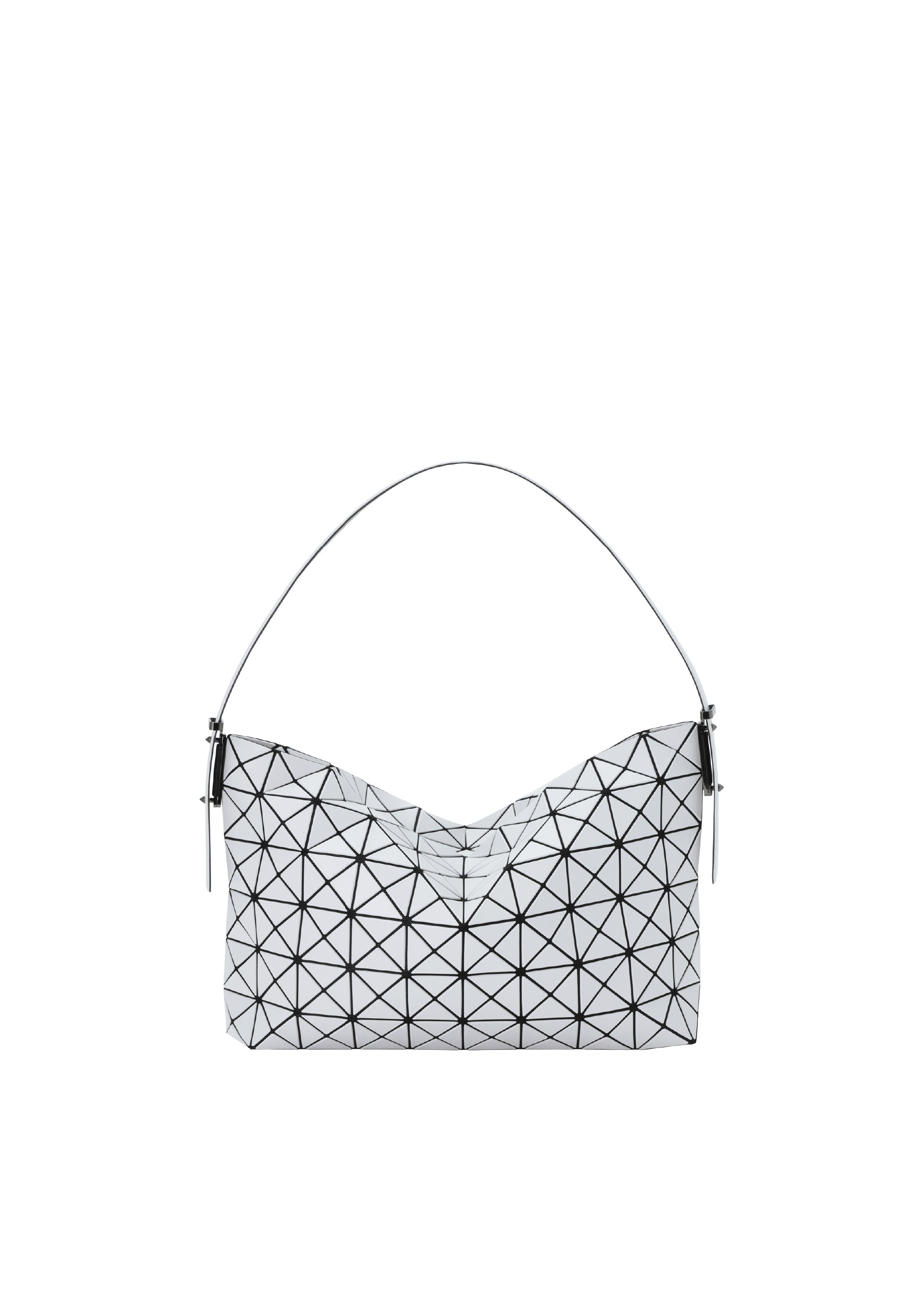 A product shot of the BAO BAO ISSEY MIYAKE MUSETTE shoulder bag in light gray.