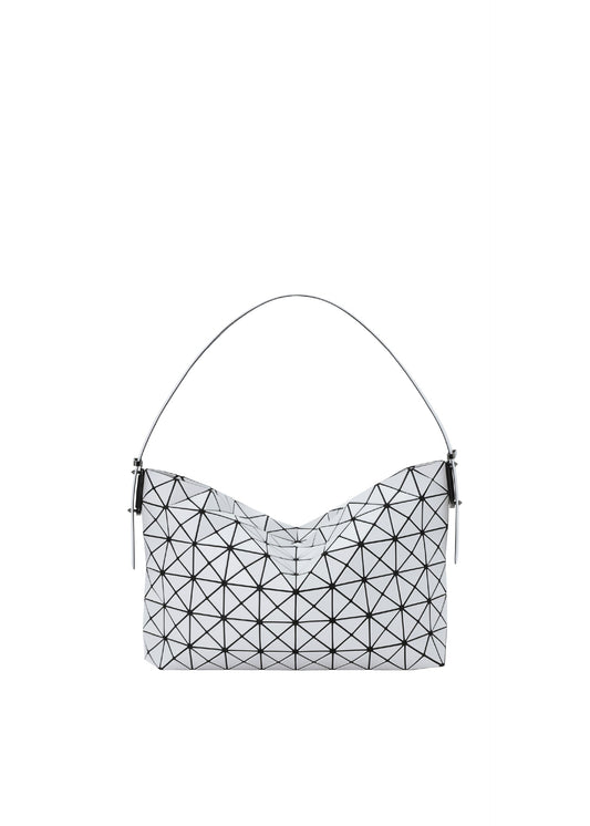A product shot of the BAO BAO ISSEY MIYAKE MUSETTE shoulder bag in light gray.