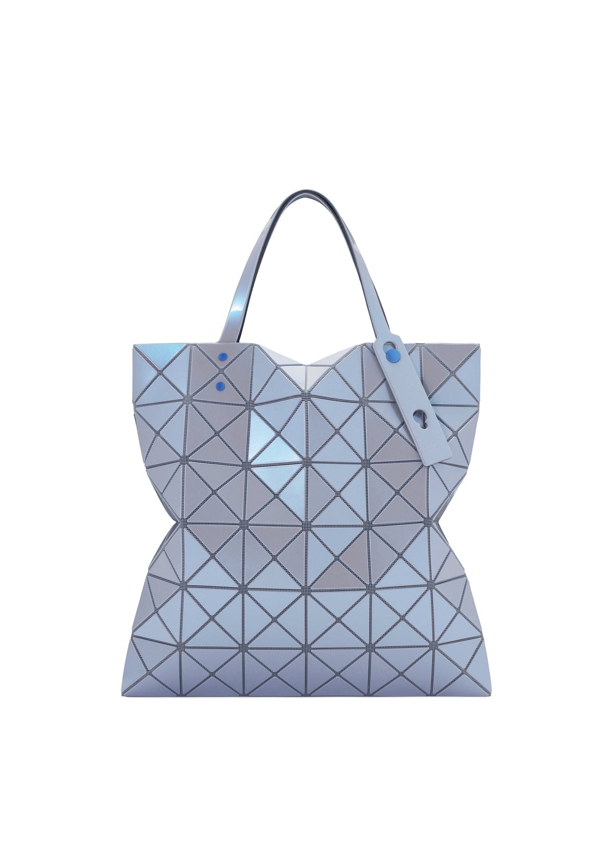 A product shot of the BAO BAO ISSEY MIYAKE LUCENT ONE-TONE tote bag in blue gray.