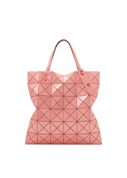 A product shot of the BAO BAO ISSEY MIYAKE LUCENT ONE-TONE tote bag in sunset coral.