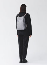 A model wears the BAO BAO ISSEY MIYAKE TRACK backpack.