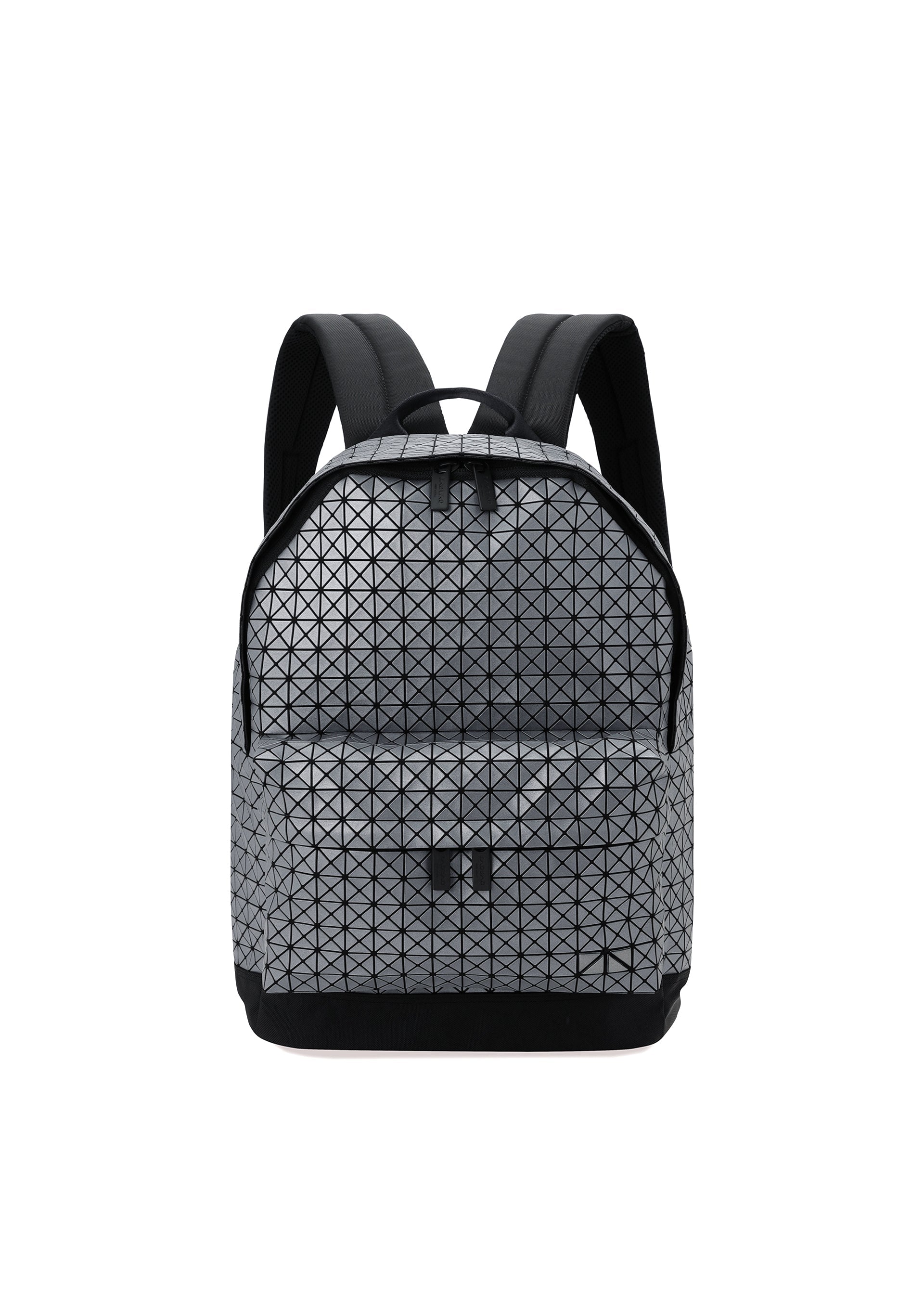 A product shot of the BAO BAO ISSEY MIYAKE DAYPACK REFLECTOR backpack in gunmetal.