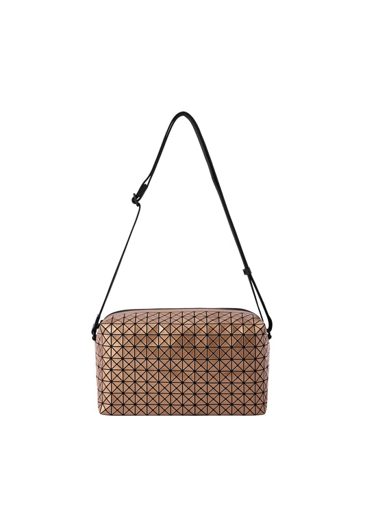 A product shot of the BAO BAO ISSEY MIYAKE SADDLE BAG REFLECTOR shoulder bag in copper brown.