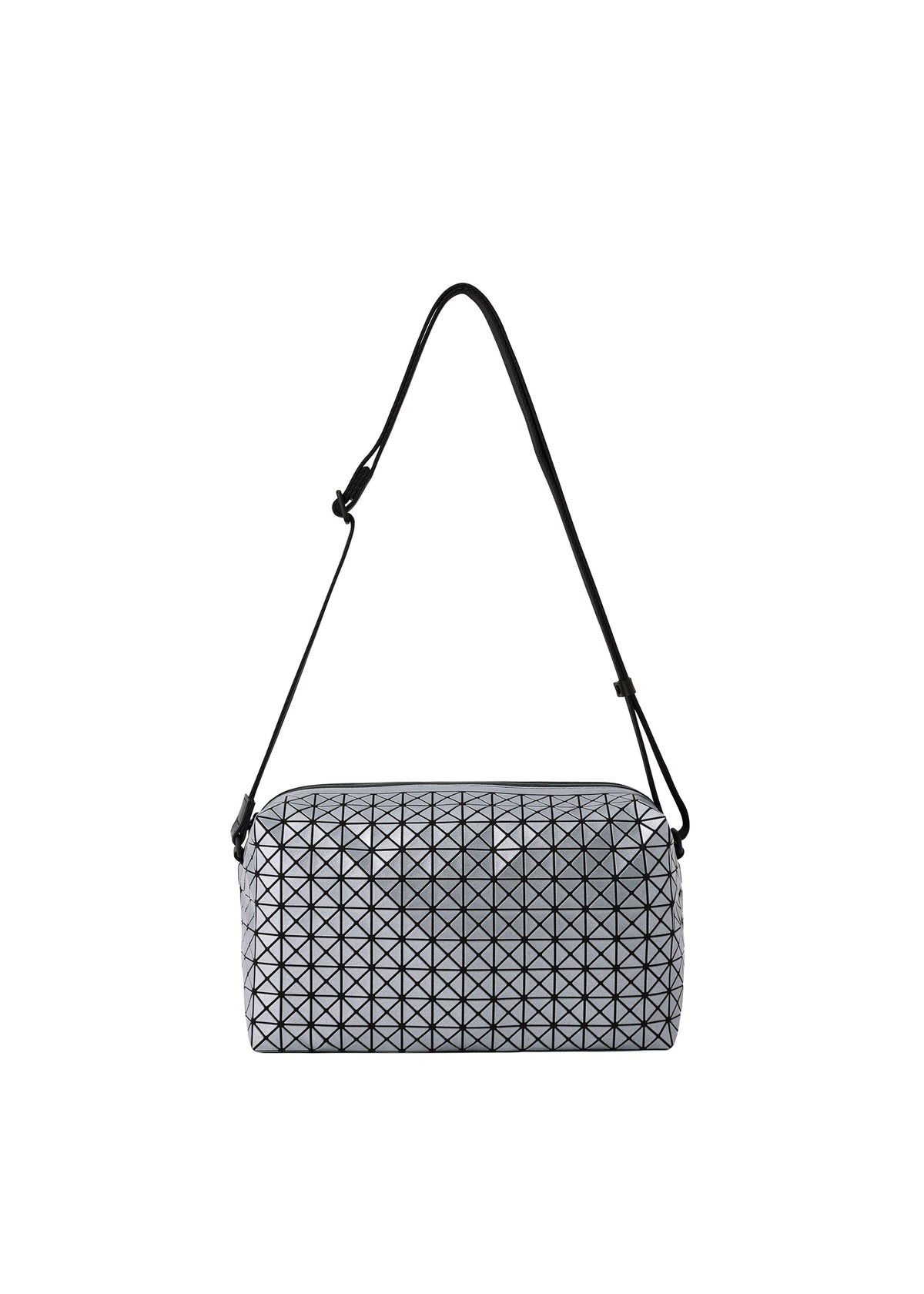 A product shot of the BAO BAO ISSEY MIYAKE SADDLE BAG REFLECTOR shoulder bag in gunmetal.