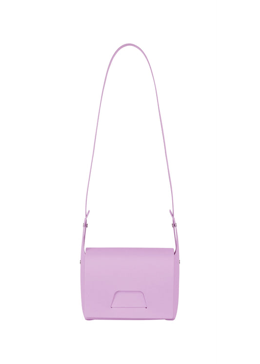 A product shot of the GOOD GOODS ISSEY MIYAKE BOX bag in purple.
