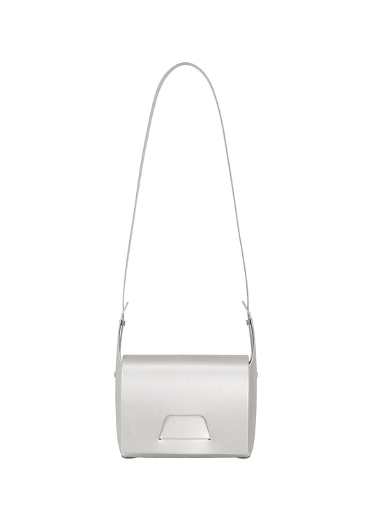A product shot of the GOOD GOODS ISSEY MIYAKE BOX bag in silver.