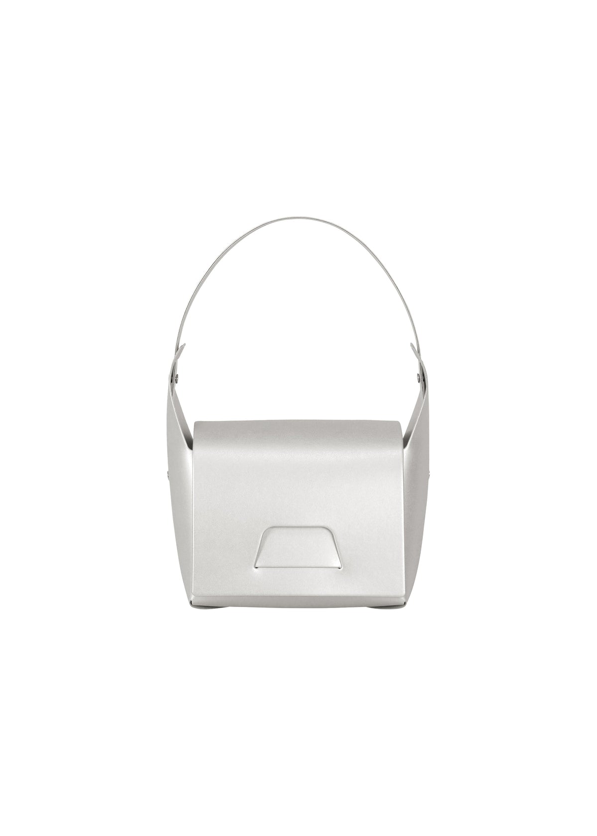 A product shot of the GOOD GOODS ISSEY MIYAKE BOX bag in silver.