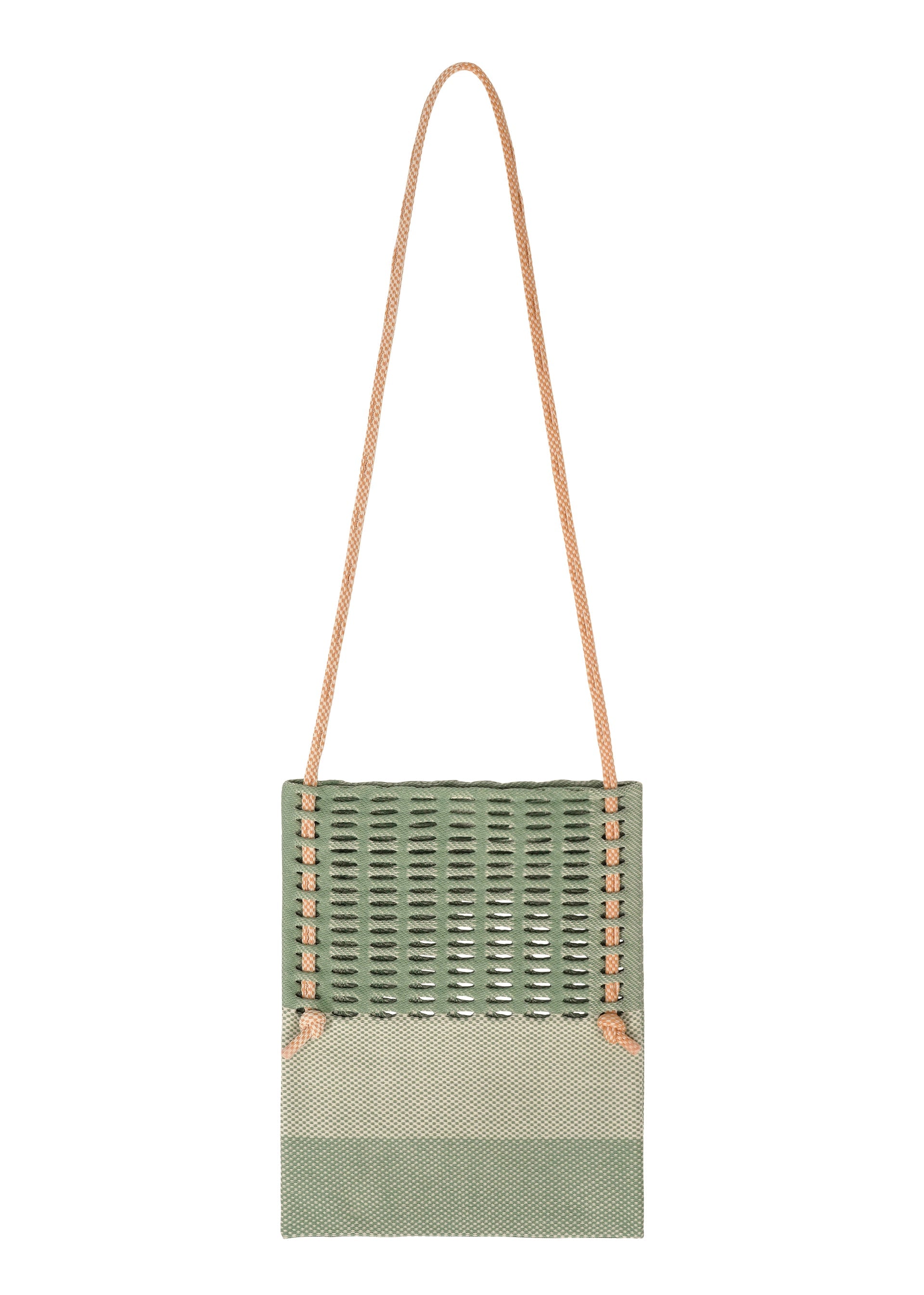 A product shot of the GOOD GOODS ISSEY MIYAKE MOKKO KNOT bag in jade green mix.
