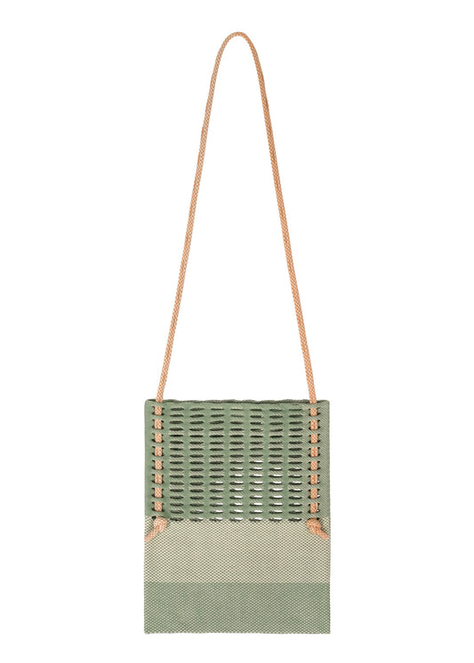 A product shot of the GOOD GOODS ISSEY MIYAKE MOKKO KNOT bag in jade green mix.